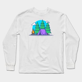 Camping Tents With Campfire In Forest Long Sleeve T-Shirt